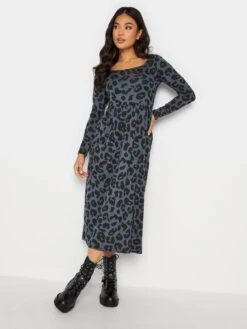 PixieGirl Petite Grey Animal Long Sleeve Midi Dress -RIVE IS Clothing Shop VROCY SQ3 0000000005 GREY MDo