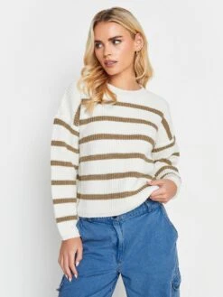 PixieGirl Petite Neutral Stripe Crew Neck Jumper