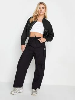 PixieGirl Petite Black Cropped Utility Pocket Bomber Jacket -RIVE IS Clothing Shop VROE2 SQ3 0000000004 BLACK MDo