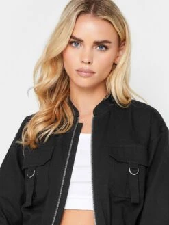 PixieGirl Petite Black Cropped Utility Pocket Bomber Jacket -RIVE IS Clothing Shop VROE2 SQ4 0000000004 BLACK MDd