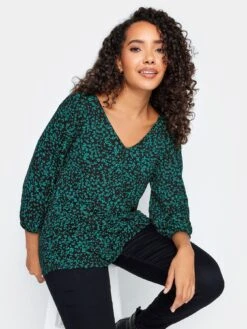 M&Co Petite Petite Green Ditsy Print Top