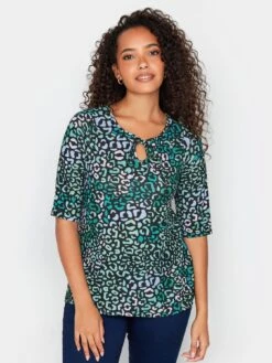 M&Co Blue Animal Tie Front Top