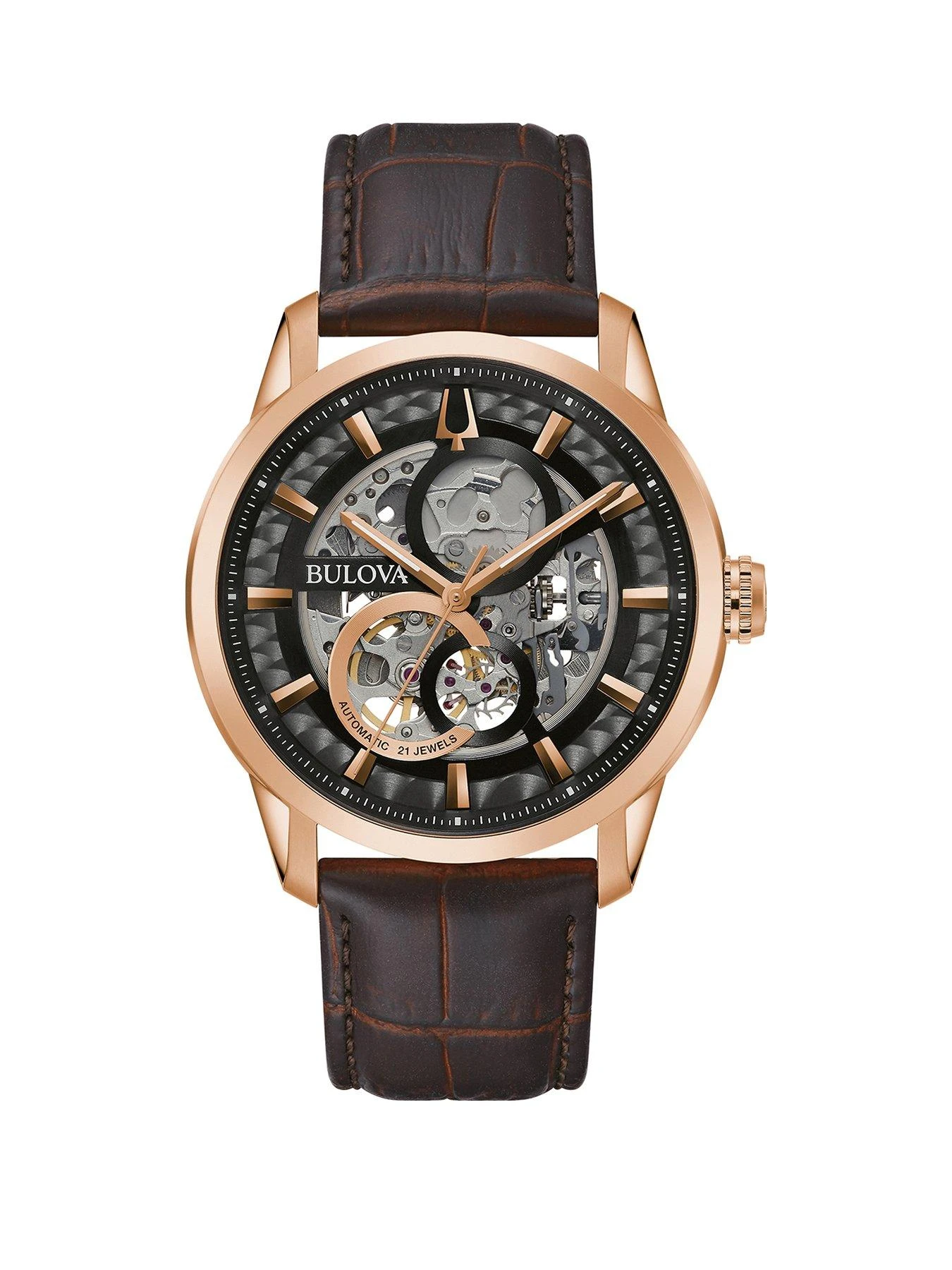 Bulova Sutton Rose Gold-Tone Stainless Steel Dial With Leather Strap Mens Watch 3 Bulova Sutton Rose Gold-Tone Stainless Steel Dial With Leather Strap Mens Watch