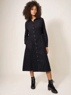 White Stuff Jade Cord Shirt Dress - Black
