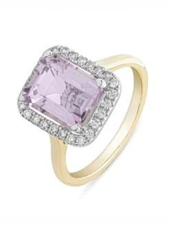 Love GEM Reeva 9ct Gold Lab Grown Emerald Cut 025ct Diamond Pink Amethyst Ring