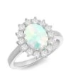 The Love Silver Collection Sterling Silver Rhodium Plated Oval Synthetic Opal And White CZ 12mm X 14mm Flower Cluster Ring -RIVE IS Clothing Shop VRX9N SQ1 0000000035 SILVER SLa