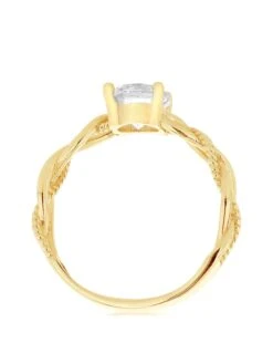 Love GOLD 9ct Yellow Gold 6mm White Round Cut CZ Plaited Solitaire Ring -RIVE IS Clothing Shop VRXJ9 SQ3 0000000036 GOLD SLs
