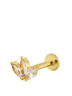 Seol + Gold Lotus CZ Labret Stud Earring (single Earring)