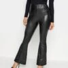 PixieGirl Petite Black Pu Kick Flare Trousers