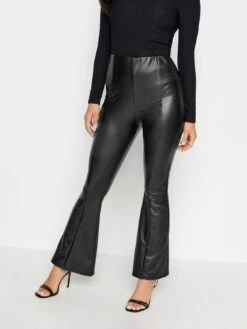 PixieGirl Petite Black Pu Kick Flare Trousers
