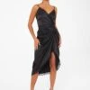 Quiz Petite Black Satin Lace Trim Midi Dress -RIVE IS Clothing Shop VSIYE SQ1 0000000004 BLACK MDf