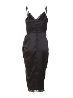 Quiz Petite Black Satin Lace Trim Midi Dress -RIVE IS Clothing Shop VSIYE SQ5 0000000004 BLACK MDd1