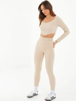 Quiz Stone Knit Ribbed Leggings -RIVE IS Clothing Shop VSIZB SQ3 0000000108 BEIGE MDo