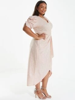 Quiz Curve Curve Champagne Foil Wrap Midi Dress -RIVE IS Clothing Shop VSJ0Q SQ3 0000000003 NATURAL MDo