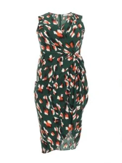 Quiz Curve Curve Green Animal Print Ruched Midi Dress